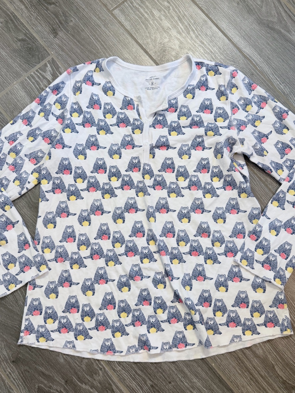Womens Roller Rabbit  Long Sleeve Pajama Top Bear Print size small